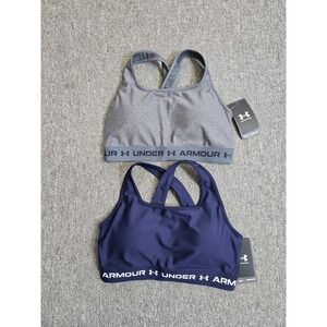 Lot Of 2 New Under Armour Mid Crossback Sports Bra Women's LARGE Grey/ Blue